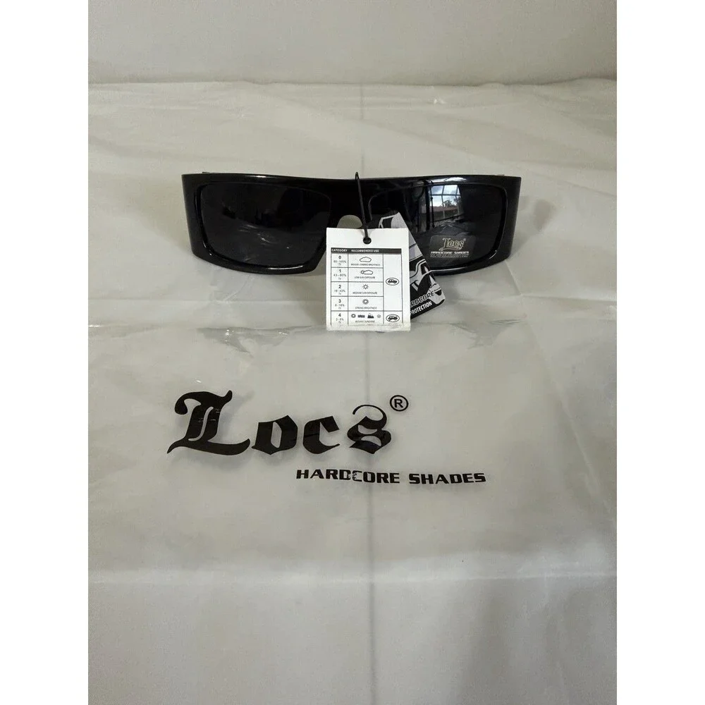 Locs Hardcore Shades Sunglasses Black Skull Wrap Around Cholo Biker NWT